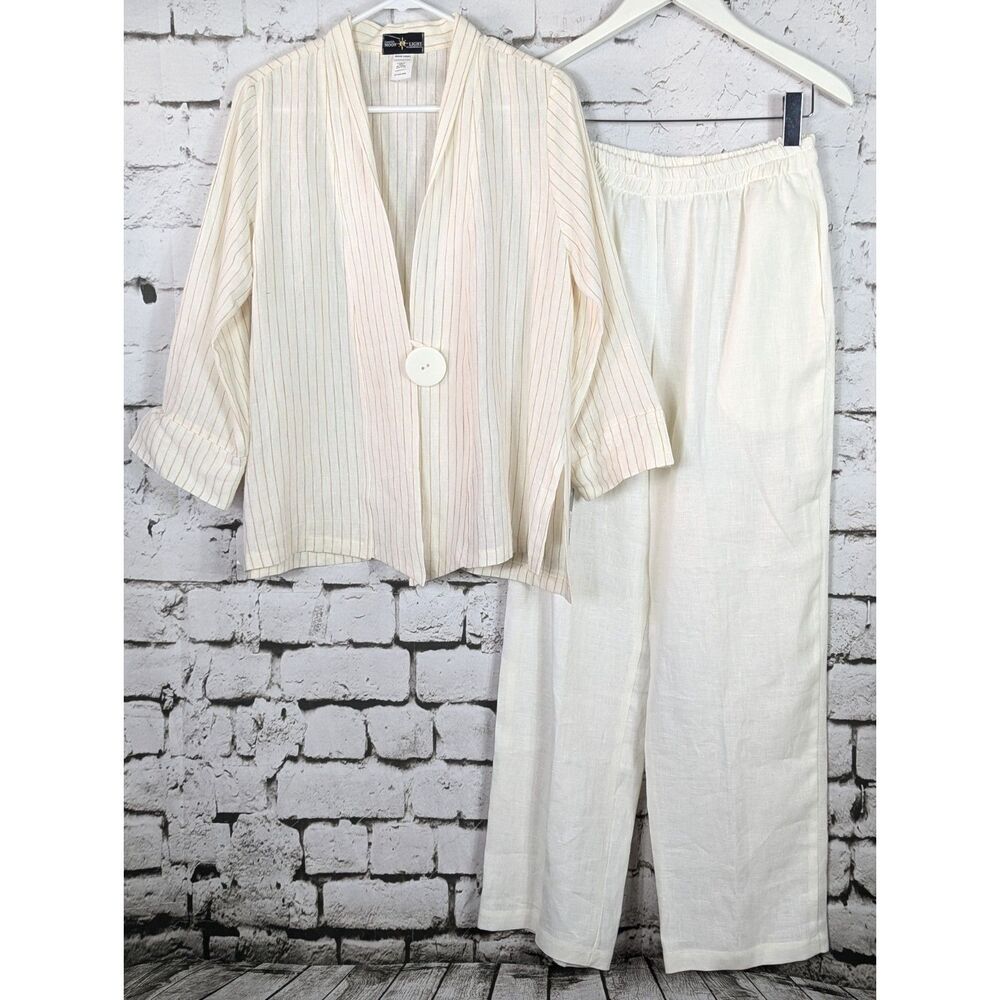 CONNIE'S MOONLIGHT Lagenlook 100% Linen Pant Jacket Set Artsy Boho Small NWT